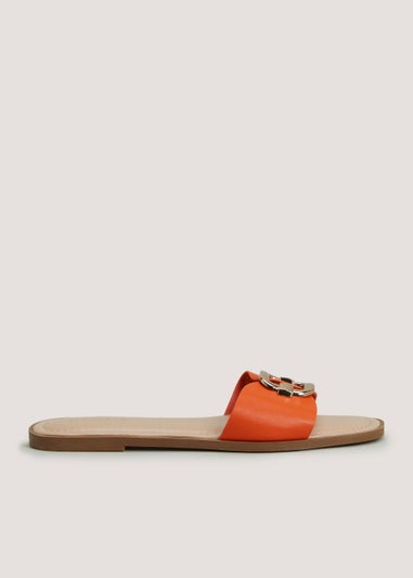 Orange Buckle Mules