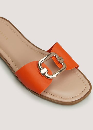 Orange Buckle Mules