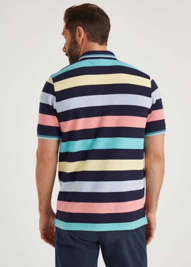 Lincoln Navy Chunky Stripe Print Polo Shirt