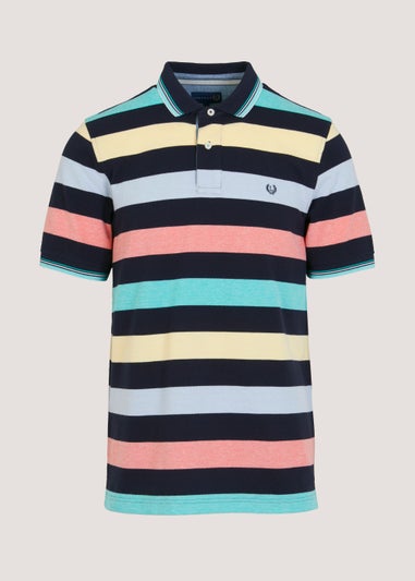 Lincoln Navy Chunky Stripe Print Polo Shirt