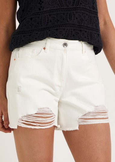 White Ripped Denim Shorts