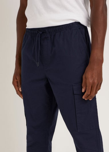 Navy Cuffed Slim Fit Cargo Trousers