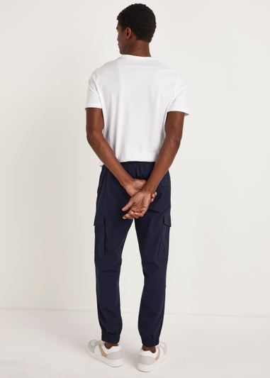 Navy Cuffed Slim Fit Cargo Trousers