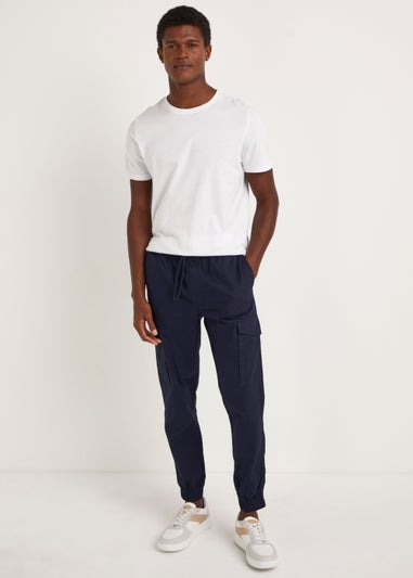 Navy Cuffed Slim Fit Cargo Trousers