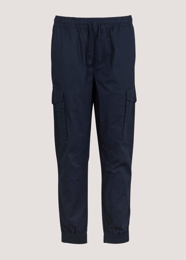 Navy Cuffed Slim Fit Cargo Trousers