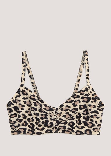 DD+ Brown Animal Print Ruched Bikini Top