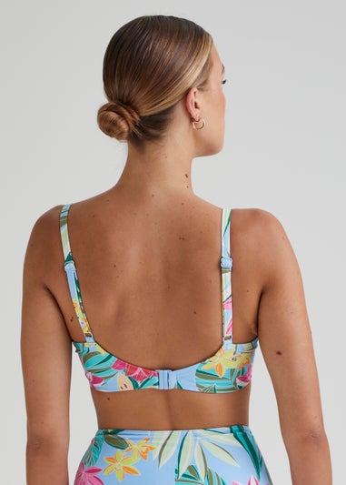 DD+ Multicoloured Tropical Floral Tie Front Bikini Top