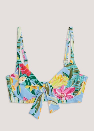 DD+ Multicoloured Tropical Floral Tie Front Bikini Top