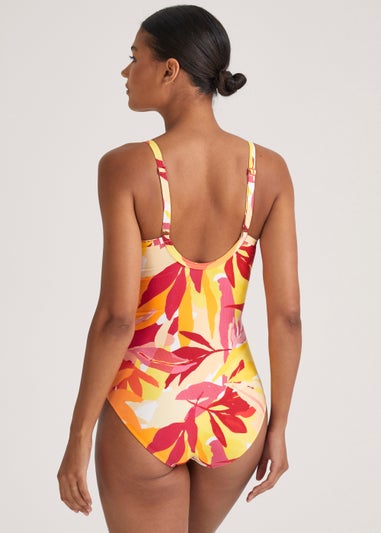 Orange Leaf Print Swimsuit