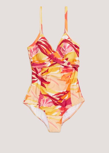 Orange Leaf Print Swimsuit