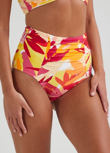 Multicoloured Print Smoothing High Waisted Bikini Bottoms - Matalan