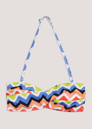 Multicoloured Zigzag Twist Bandeau Bikini Top