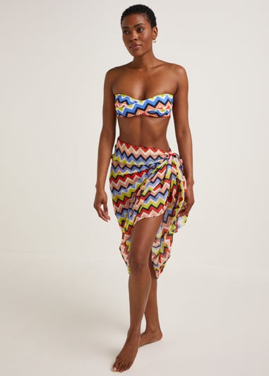 Multicoloured Zigzag Twist Bandeau Bikini Top