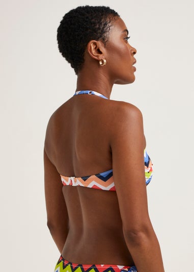 Multicoloured Zigzag Twist Bandeau Bikini Top