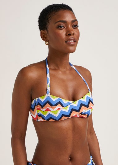 Multicoloured Zigzag Twist Bandeau Bikini Top