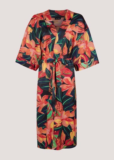 Et Vous Black Tropical Floral Satin Maxi Kimono