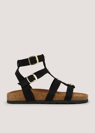 Black Gladiator Footbed Sandals