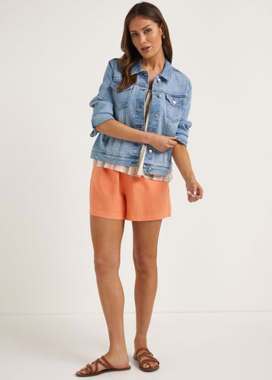 Orange Linen Blend Shorts