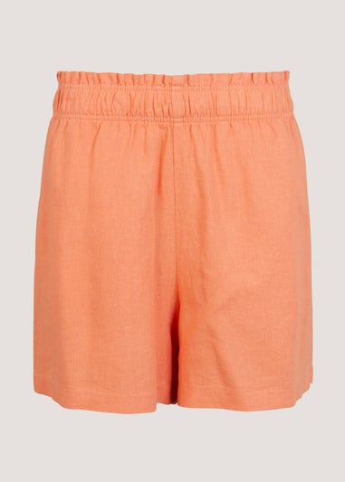 Orange Linen Blend Shorts