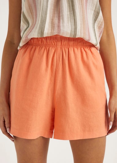 Orange Linen Blend Shorts