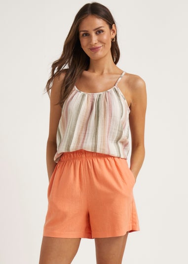 Orange Linen Blend Shorts