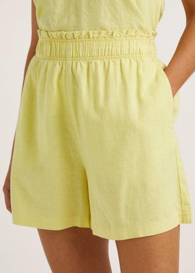 Yellow Linen Blend Shorts