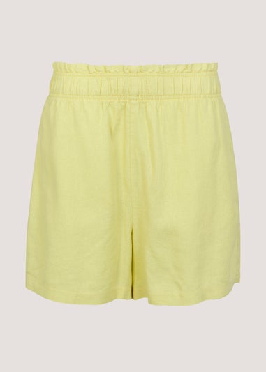 Yellow Linen Blend Shorts