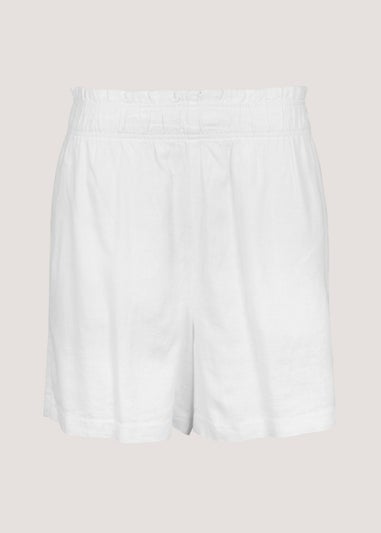 White Linen Blend Shorts