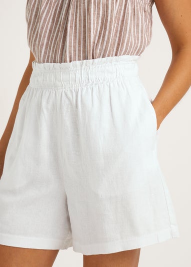 White Linen Blend Shorts