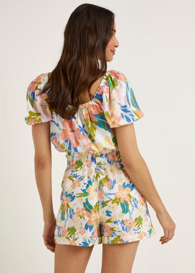 Multicoloured Tie Waisted Linen Blend Co-Ord Shorts