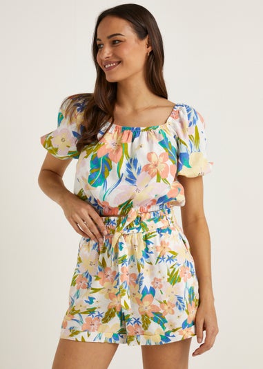 Multicoloured Tie Waisted Linen Blend Co-Ord Shorts