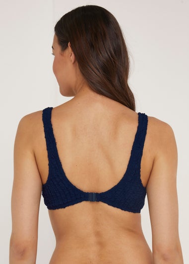Blue Underwired Seersucker Bikini Top