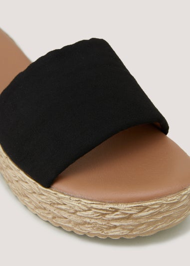 Black Textured Vamp Wedges
