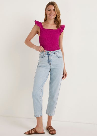 Papaya Petite Ava Bleach Wash Mom Jeans