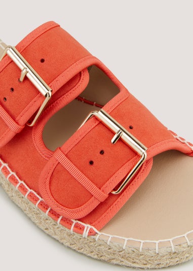 Orange Double Buckle Espadrilles