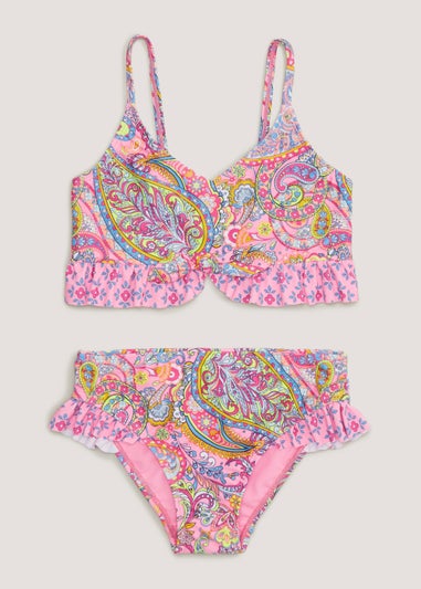 Girls Mini Me Pink Paisley Print Bikini Set (4-13yrs)