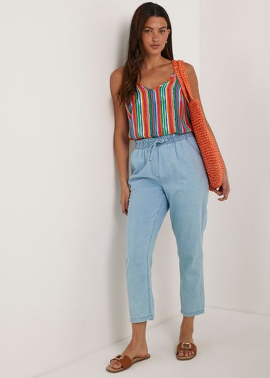 Papaya Petite Mid Wash Paperbag Tapered Trousers