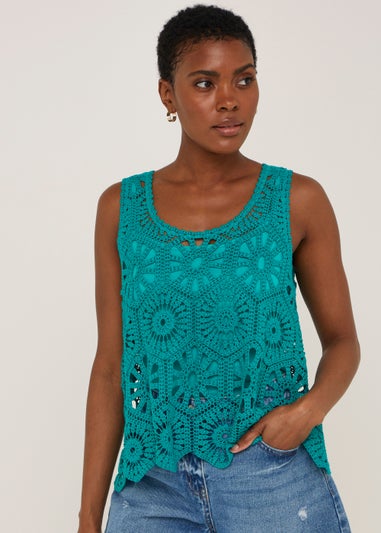 Green Crochet Lace Vest Top