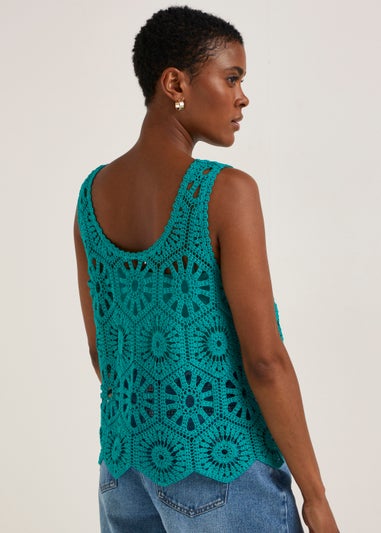 Green Crochet Lace Vest Top