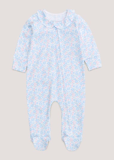 Baby Blue Floral Print Zip Up Sleepsuit (Newborn-18mths)