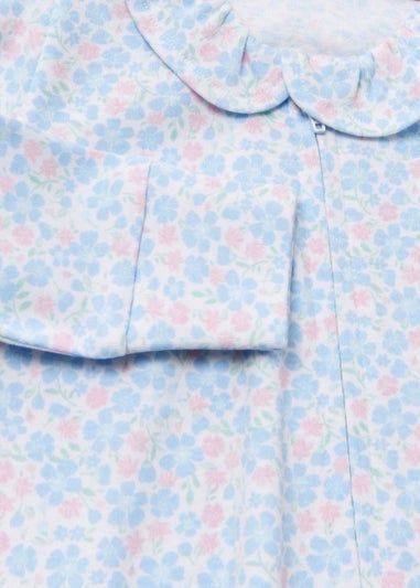 Baby Blue Floral Print Zip Up Sleepsuit (Newborn-18mths)