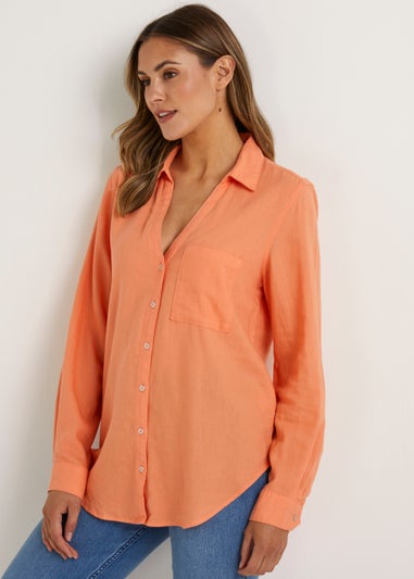 Orange Linen Blend Shirt