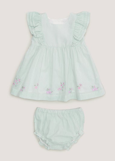 Baby Green Stripe Dress & Knickers Set (Newborn-23mths)