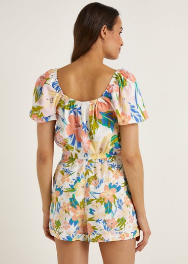 Multicoloured Floral Linen Blend Co-Ord Top