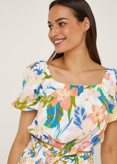 Multicoloured Floral Linen Blend Co-Ord Top