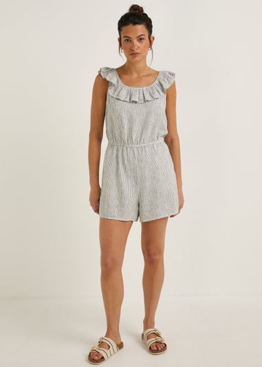 White Stripe Linen Blend Playsuit