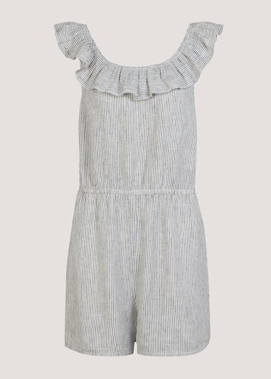 White Stripe Linen Blend Playsuit