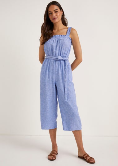 Blue Linen Blend Jumpsuit