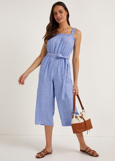 Blue Linen Blend Jumpsuit