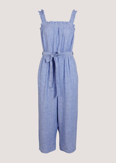 Blue Linen Blend Jumpsuit